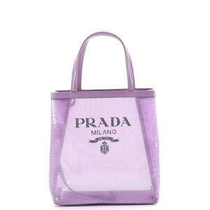 Prada Logo Open Tote Sequined Mesh #237134P80B